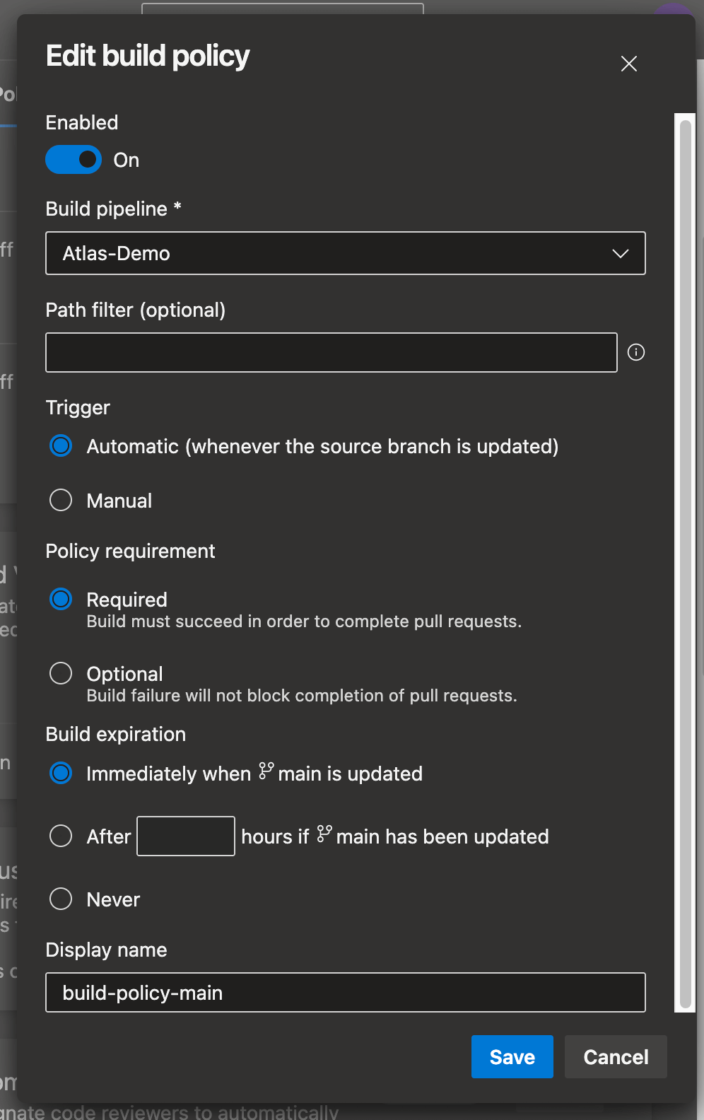 Azure DevOps branch policies configuration