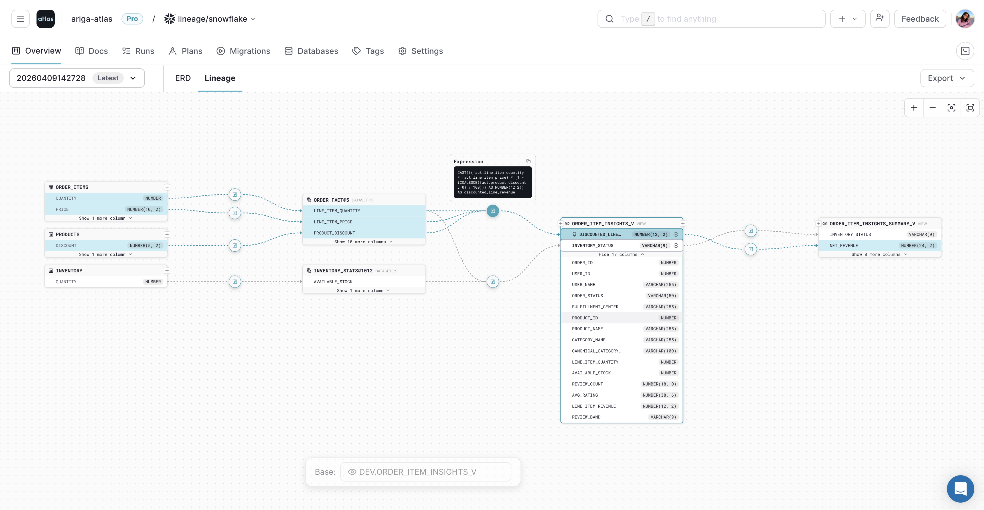 Column-level lineage in Atlas Cloud