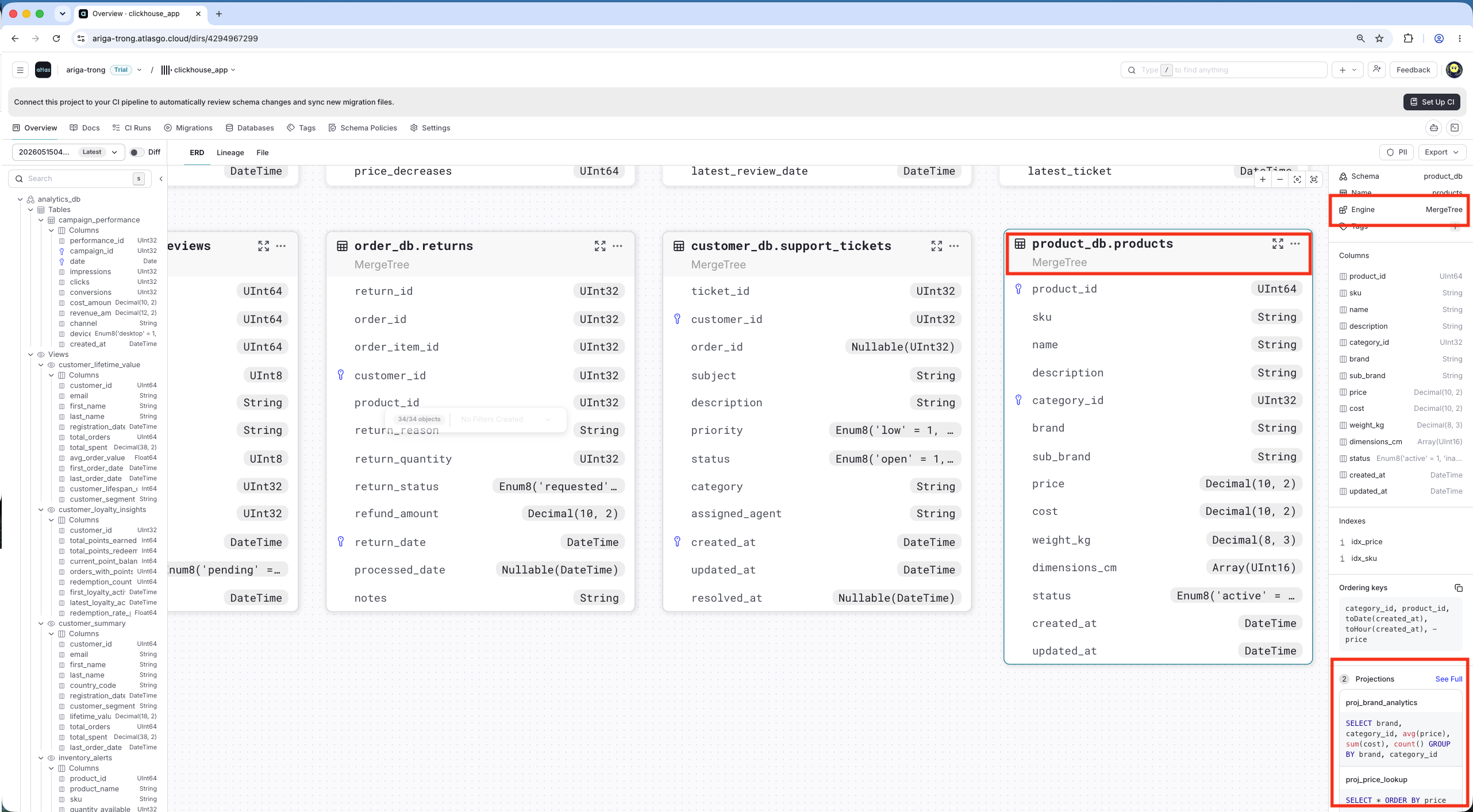 ERD table showing ClickHouse engine metadata
