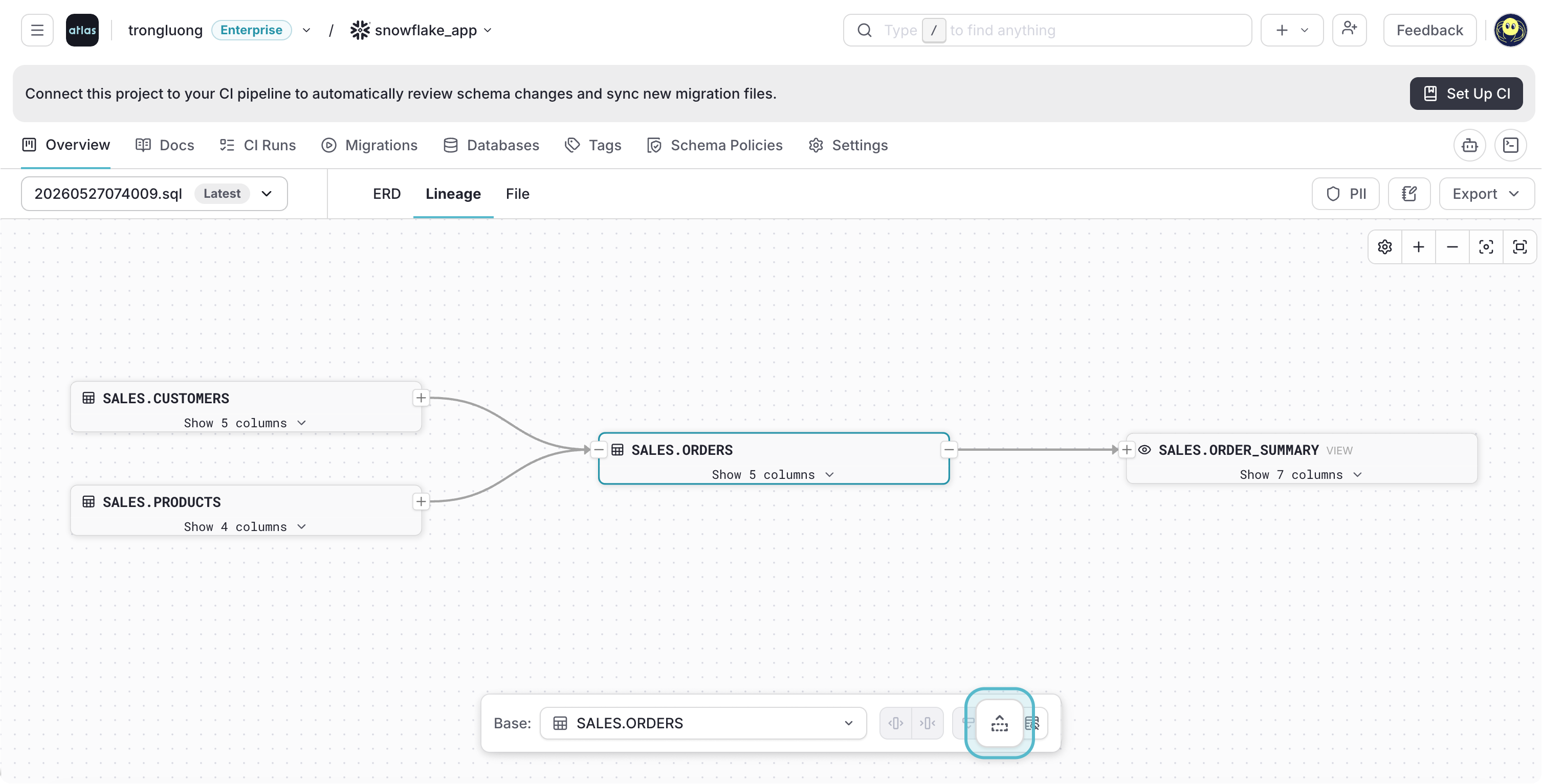 Hiding all columns for a lineage node and its related nodes