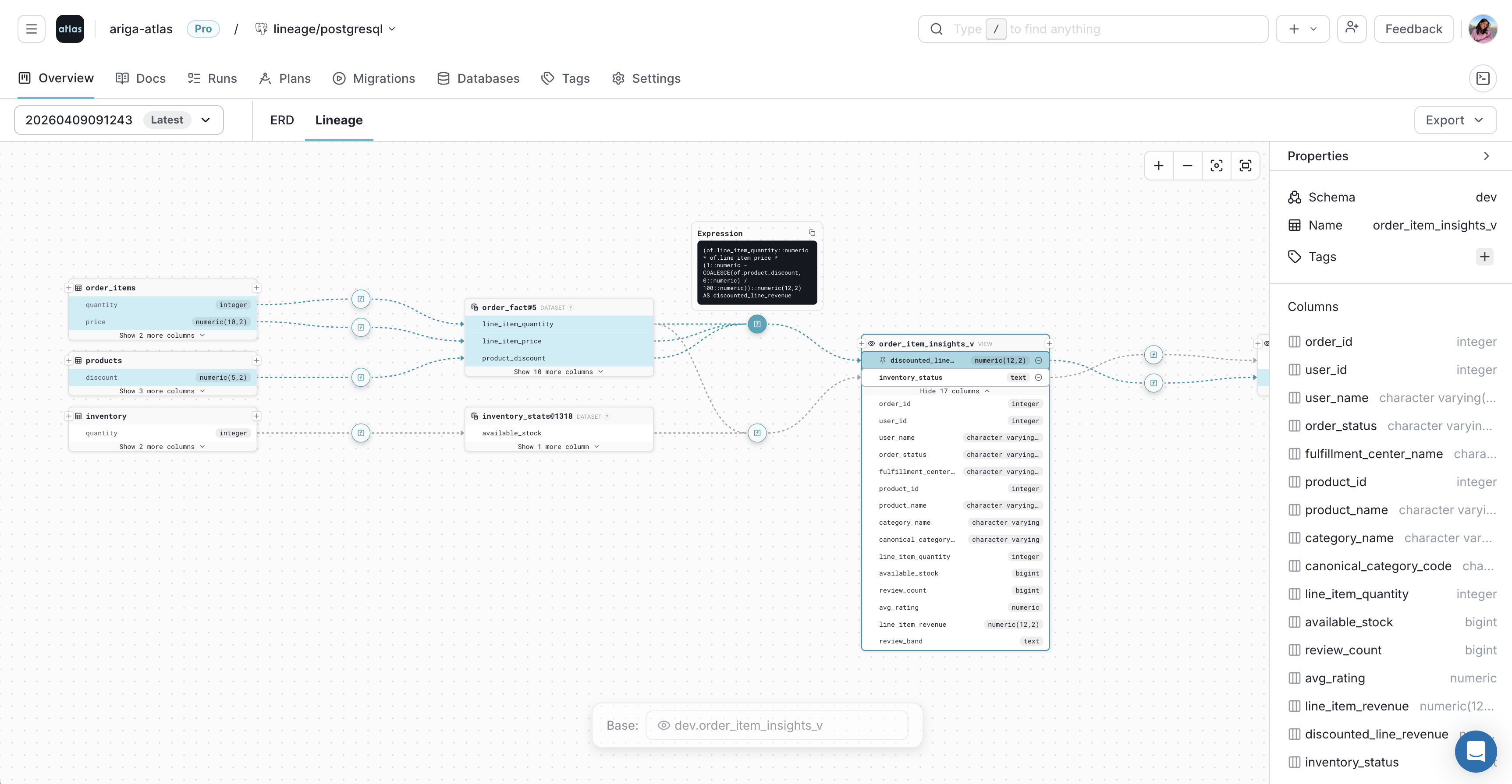 Pinned expression card on the Atlas Cloud lineage graph